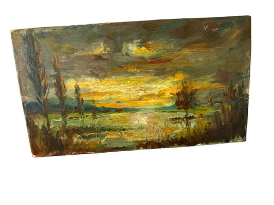This vintage oil painting on board European impressionist landscape