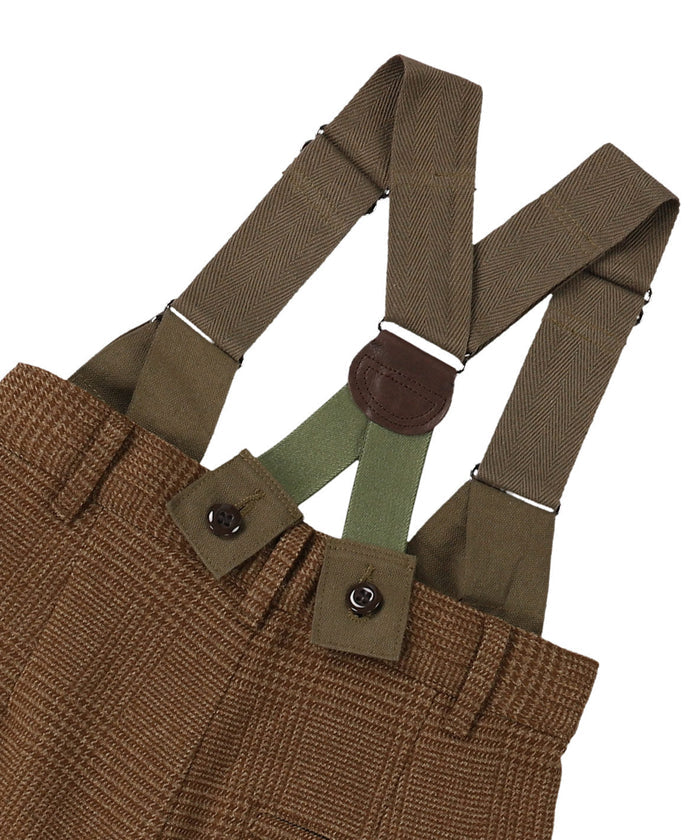 Tweed Glencheck  Suspenders Pants