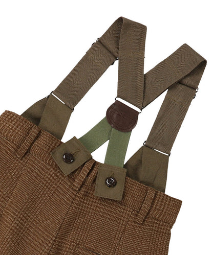 Tweed Glencheck  Suspenders Pants