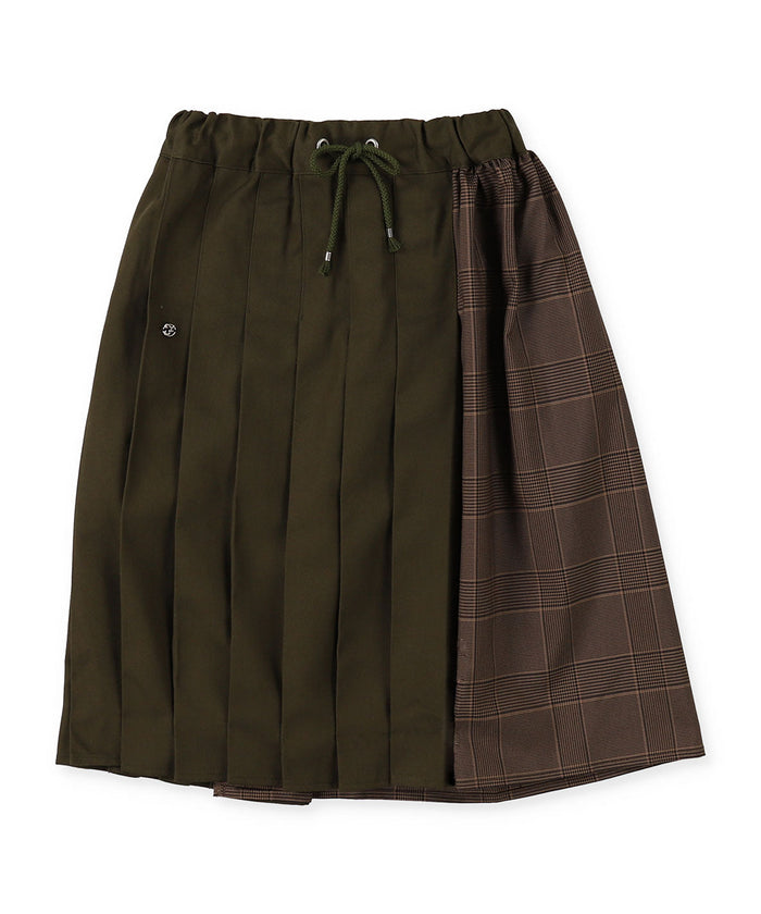Twill and Pleats Switching Skirt