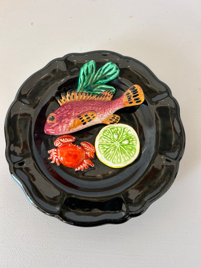 Vintage French Vallauris Majolica sealife wall platter