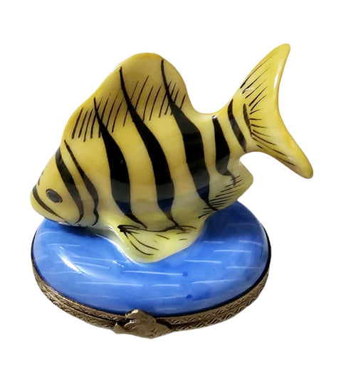 Yellow Striped Fish Limoges Box Porcelain Limoges Ocean beach fish French Trinket Box